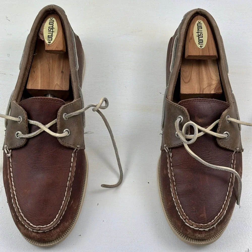 Handcrafted G.H. Bass Men's 11.5‎ Hampton Boat Shoes Brown 2 Tone Leather Deck